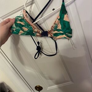 Sperry Green Tropical Print Bikini Top with Navy Ties